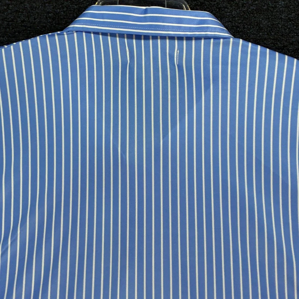 Collars & Co Polo Shirt Mens 3XL Blue White Striped Dress Collar Short Sleeve